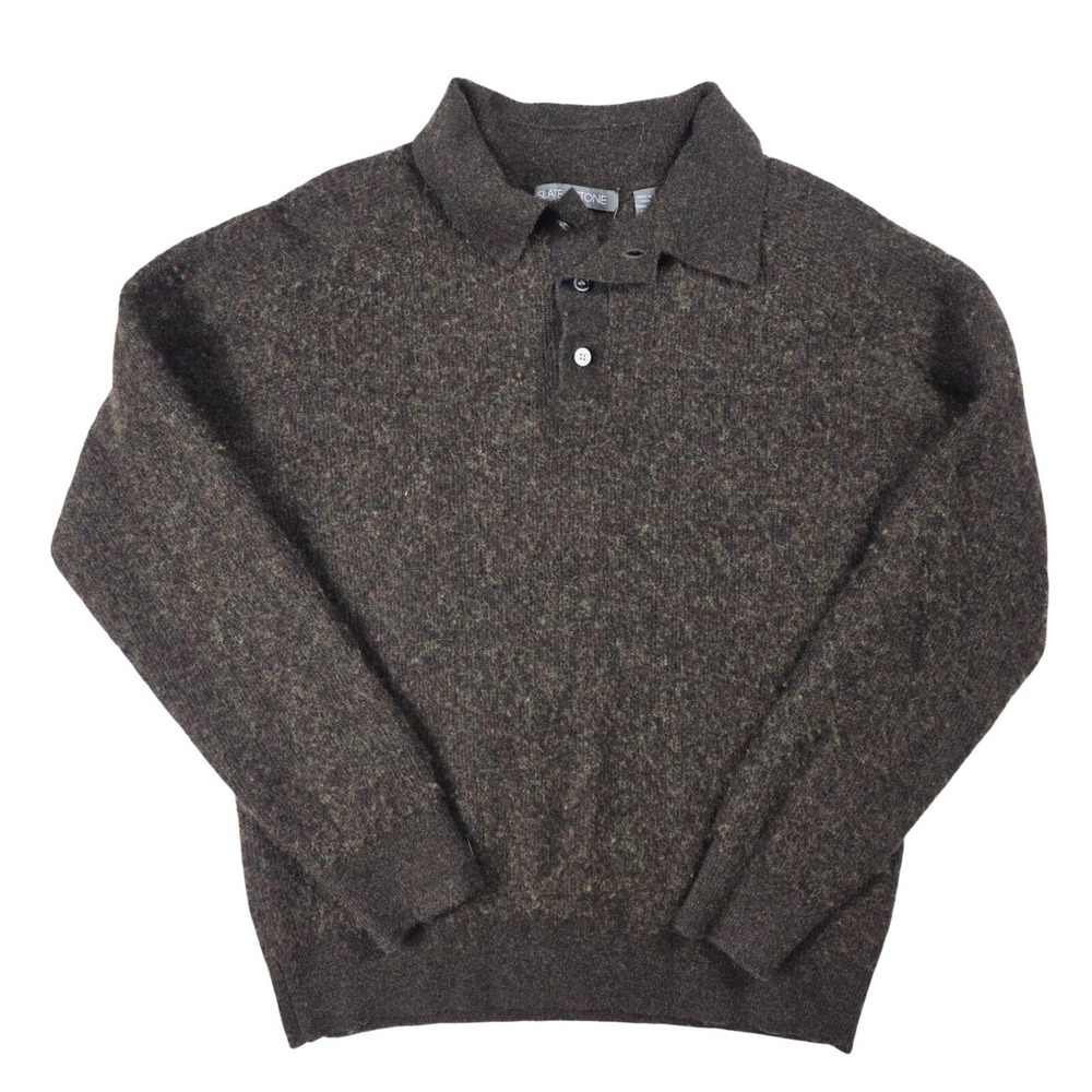 Slate & Stone Brown Brushed Wool Blend Knit Ribbed Hem Polo Men's Size Medium